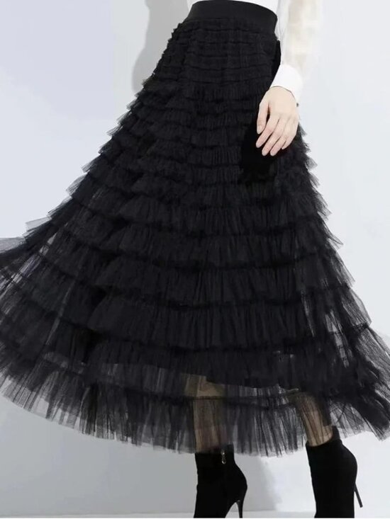 Studio West Dresses & Skirts - NWT! Studio West Black Layered Maxi Skirt Cascading Ruffle Sheer Tulle XL